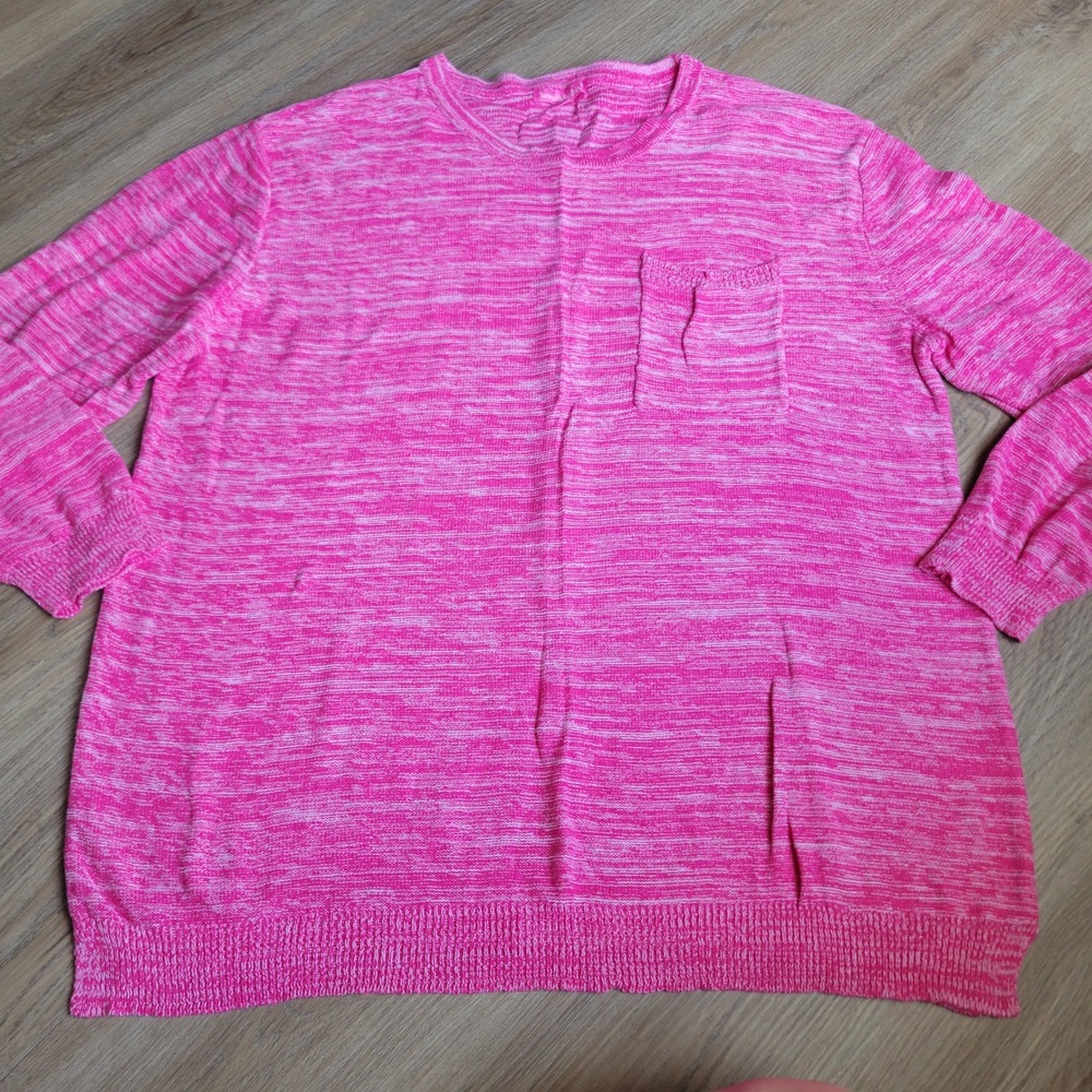 Woman Within Women Sweater 1X Pink Cotton Space Dye Casual Crew Neck Pocket